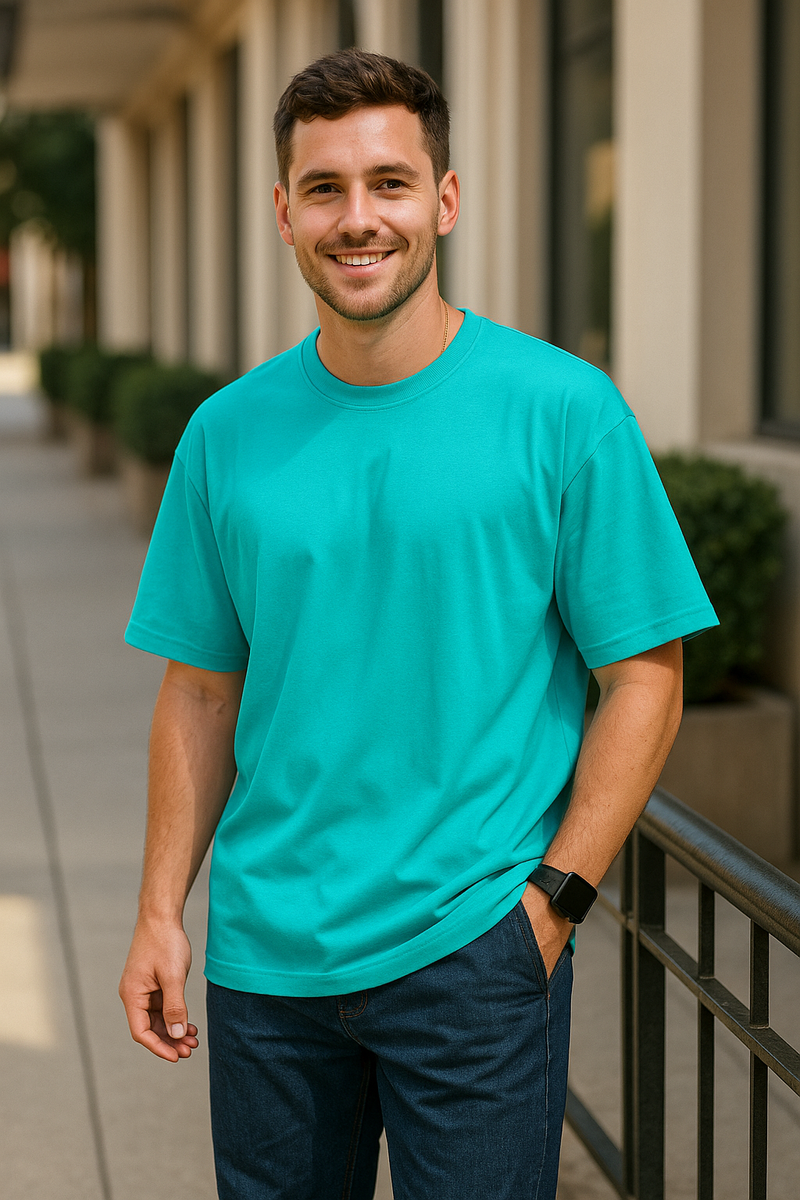 Men's Bright Turquoise Solid Oversized T-shirt