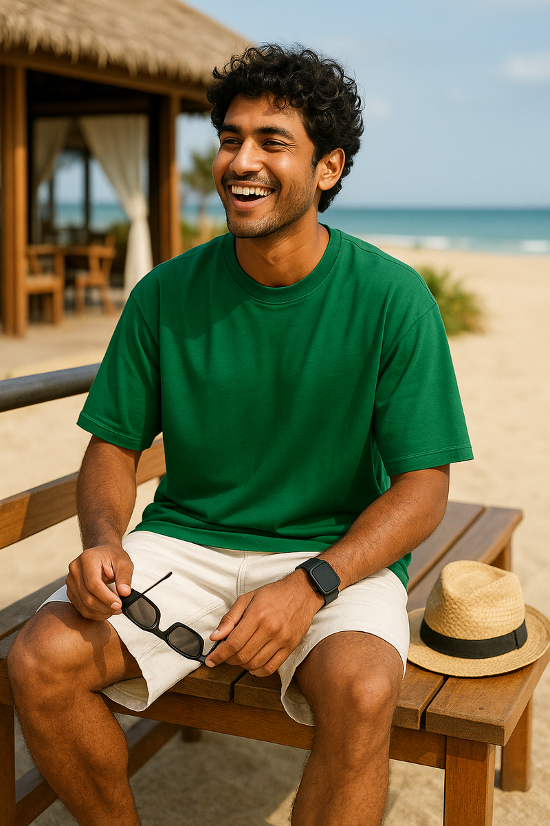 Men's Bottle Green Solid Oversized T-shirt