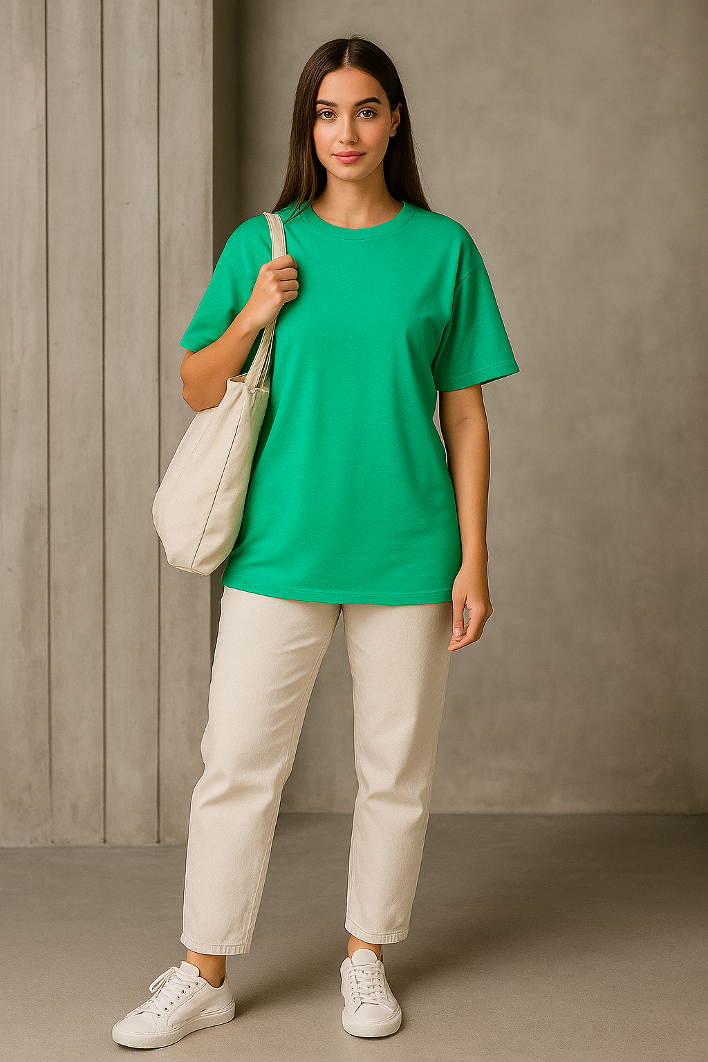 Women's Caribbean Green Solid Oversized T-shirt