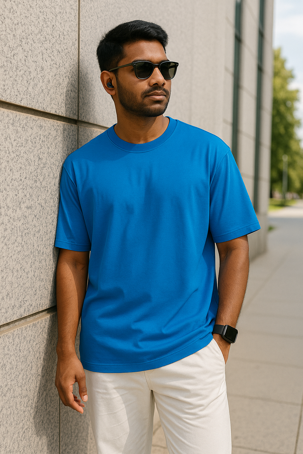 Men's Steel Blue Solid Oversized T-shirt