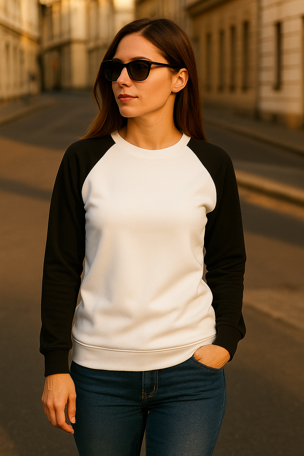 Women's White & Black Solid Sweatshirt