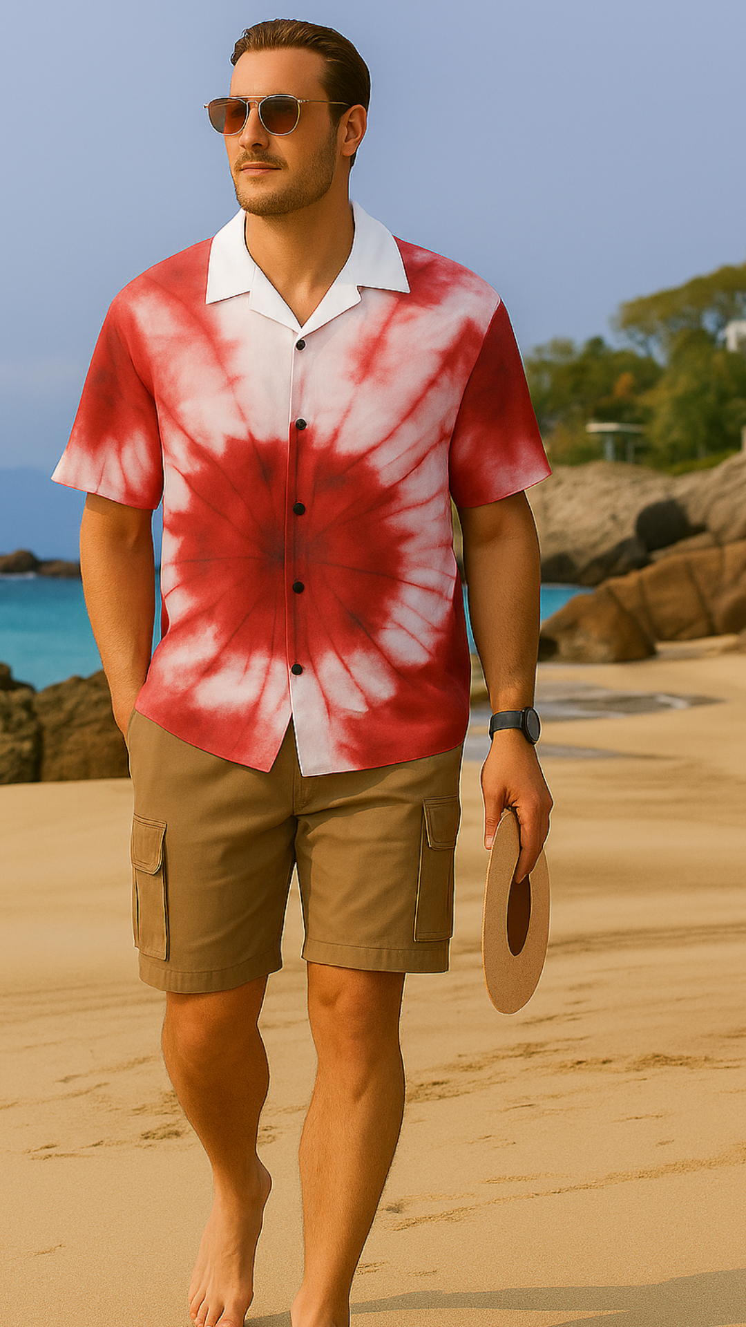 Men's Red Tie-Dye Abstract Half Sleeve Shirt