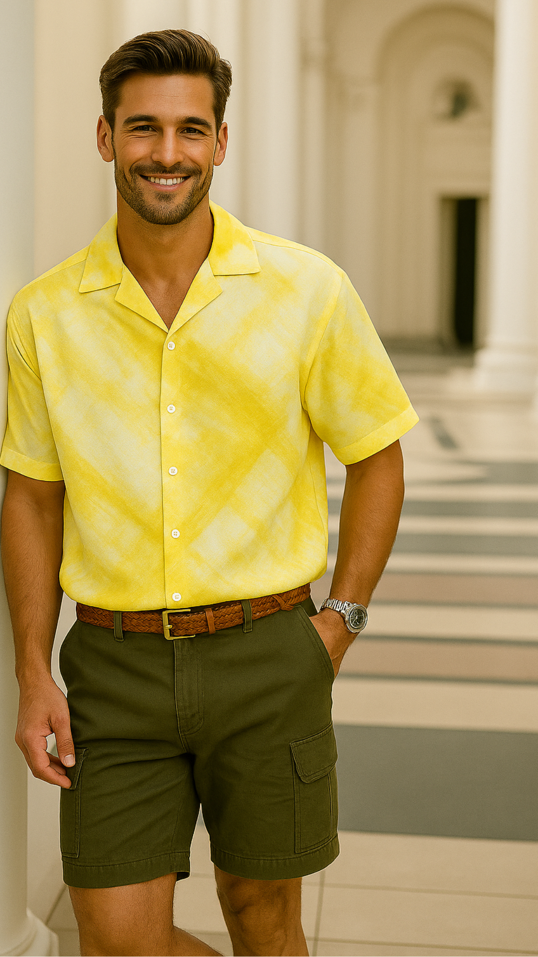 Men's Yellow Tie-Dye Abstract Half Sleeve Shirt