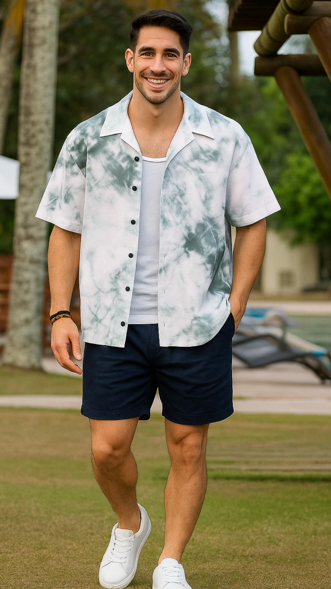 Men's Onyx Tie-Dye Abstract Half Sleeve Shirt