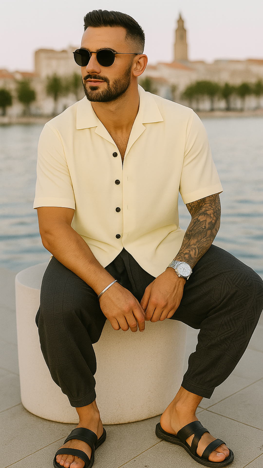 Men's Beige Solid Half Sleeve Shirt