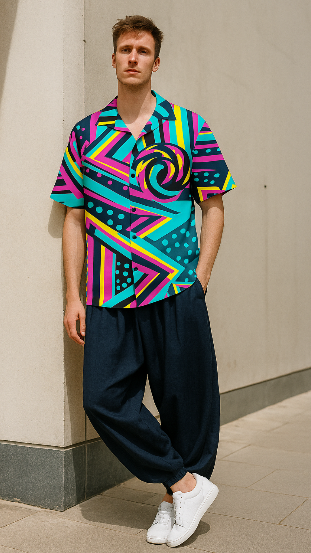 Men's Colorful Pattern Abstract Half Sleeve Shirt