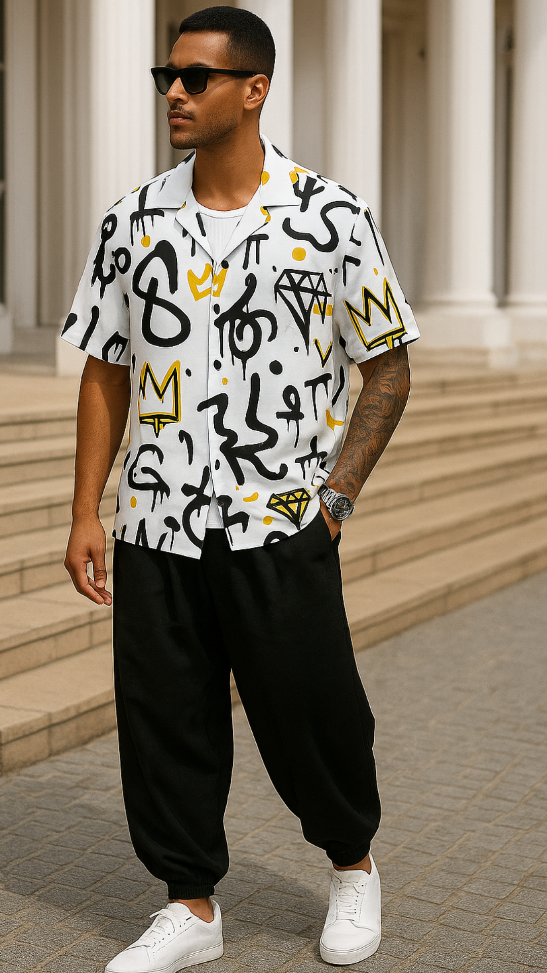 Men's Scribble Abstract Half Sleeve Shirt