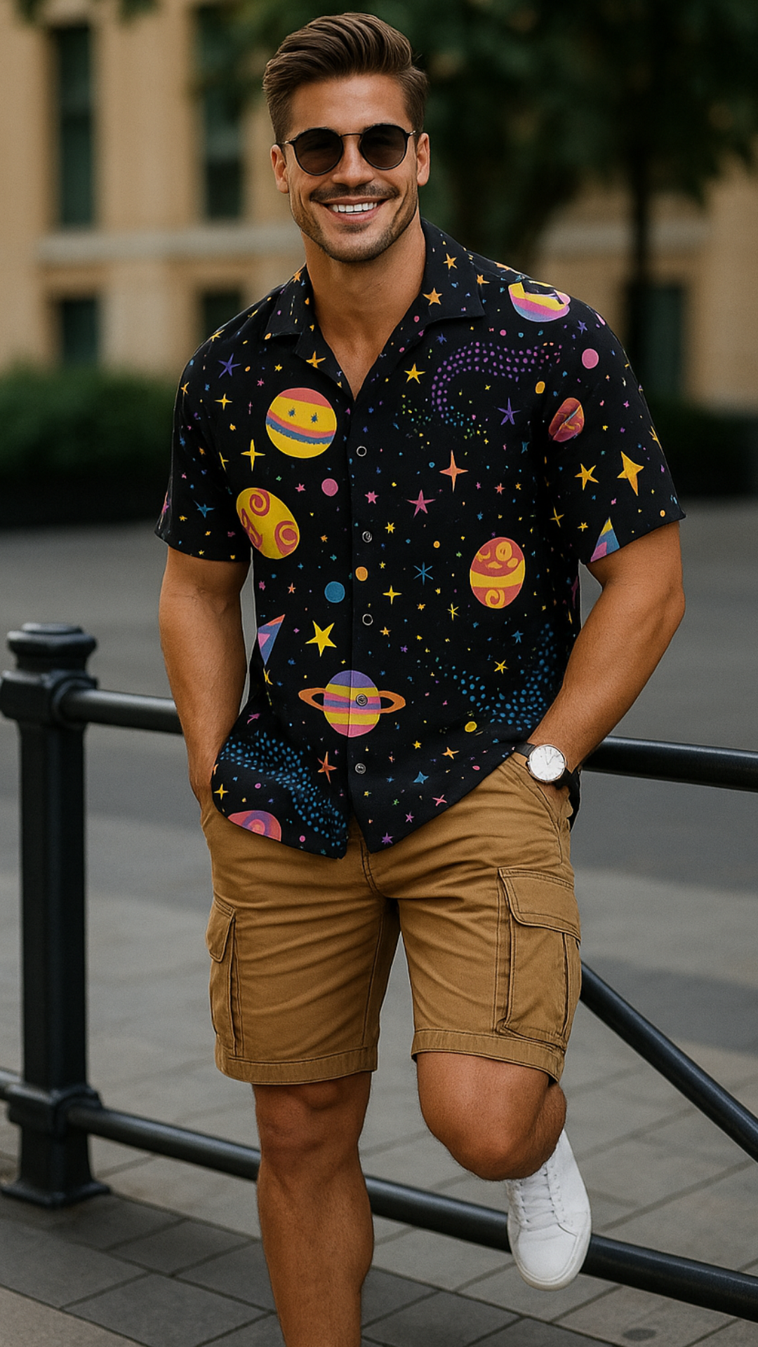Men's Star Galaxy Abstract Half Sleeve Shirt
