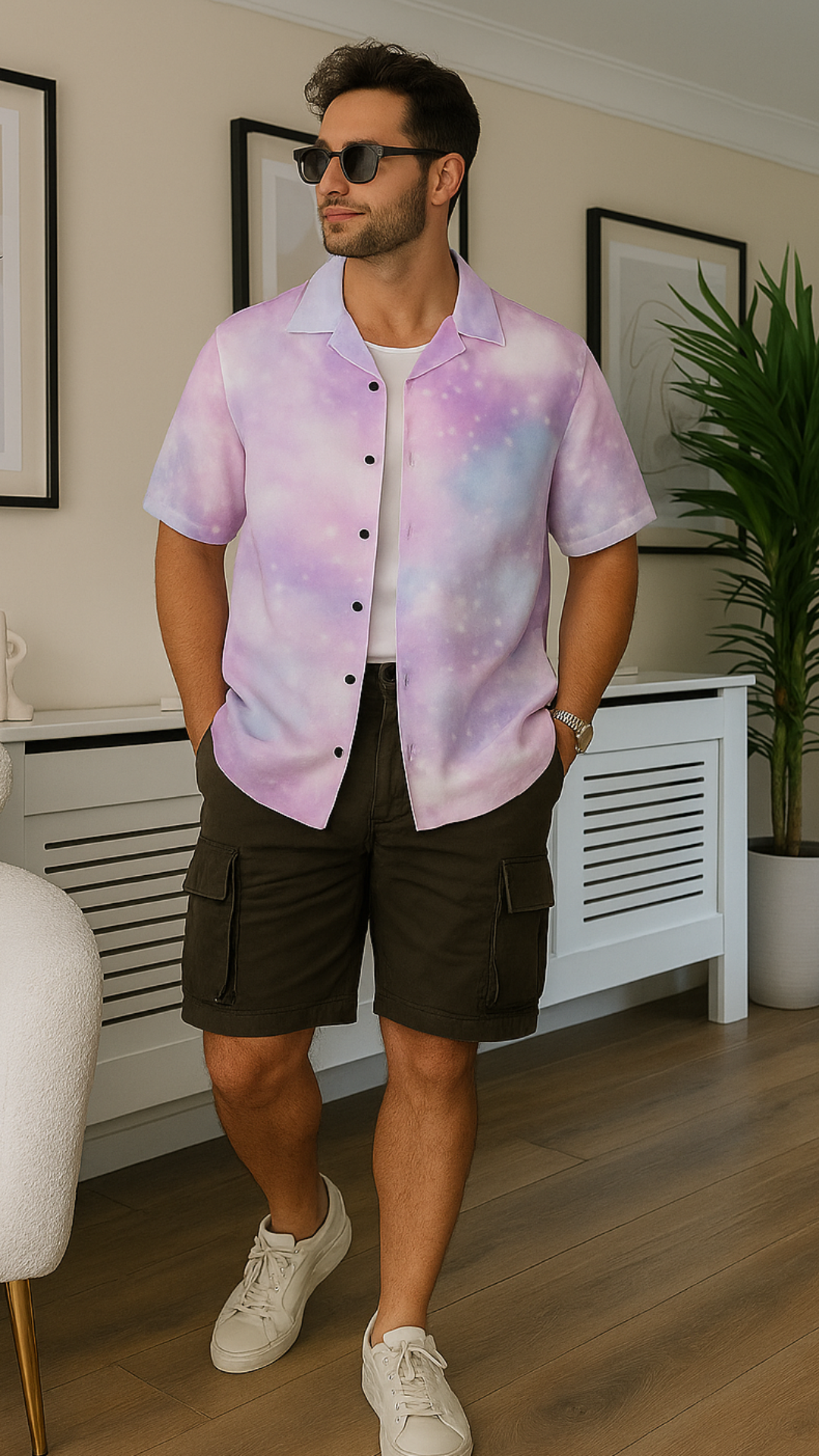 Men's Cosmic Pastel Galaxy Abstract Half Sleeve Shirt