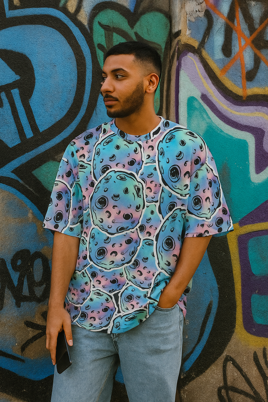 Men's Psychedelic Moon Acid & Punk Oversized T-shirt