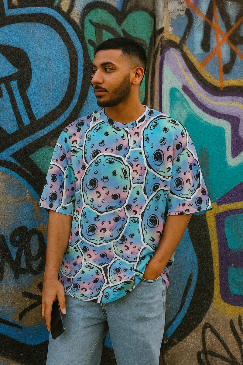 Men's Psychedelic Moon Acid & Punk Oversized T-shirt