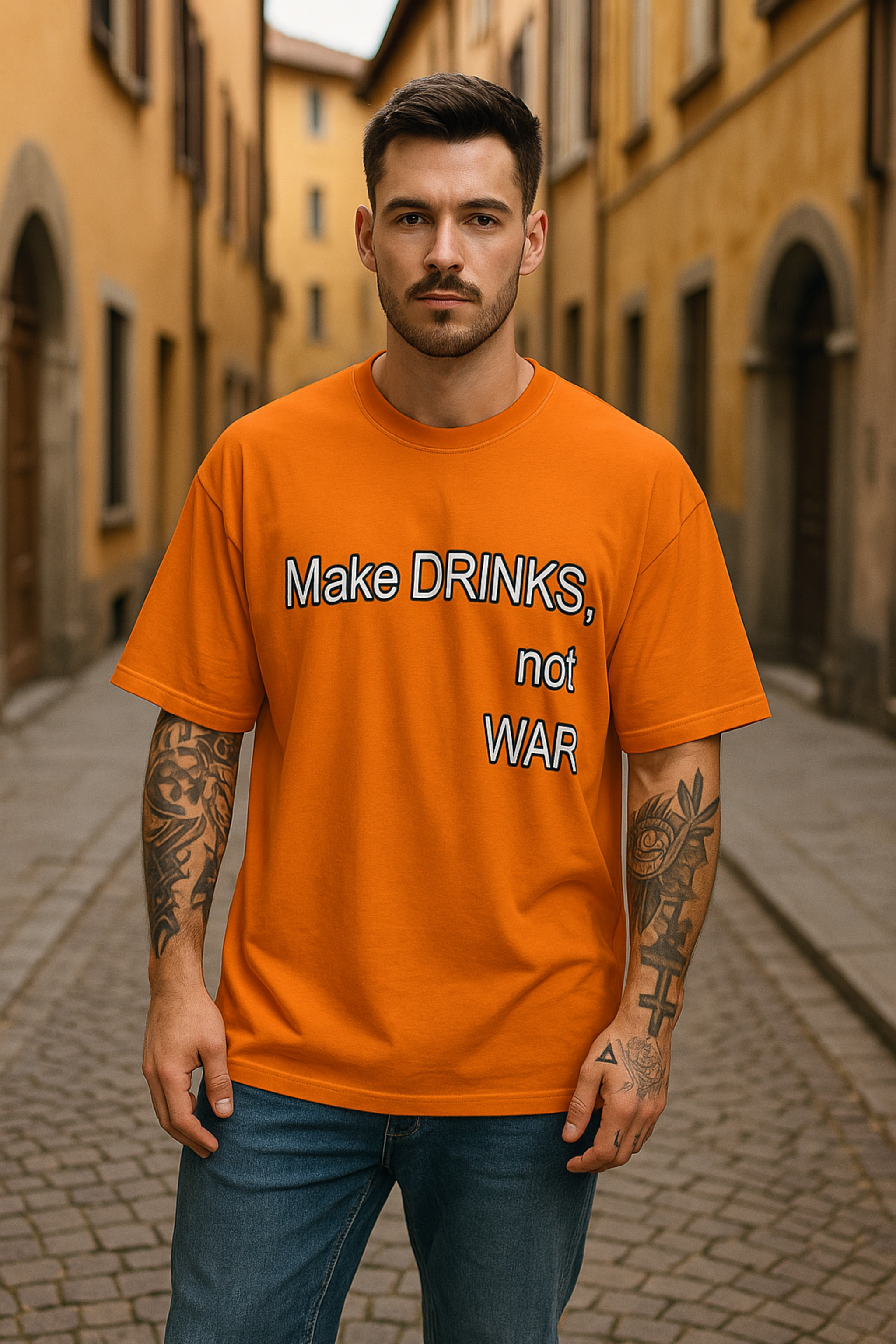 Men's Make Drink Not War Typography Oversized T-shirt