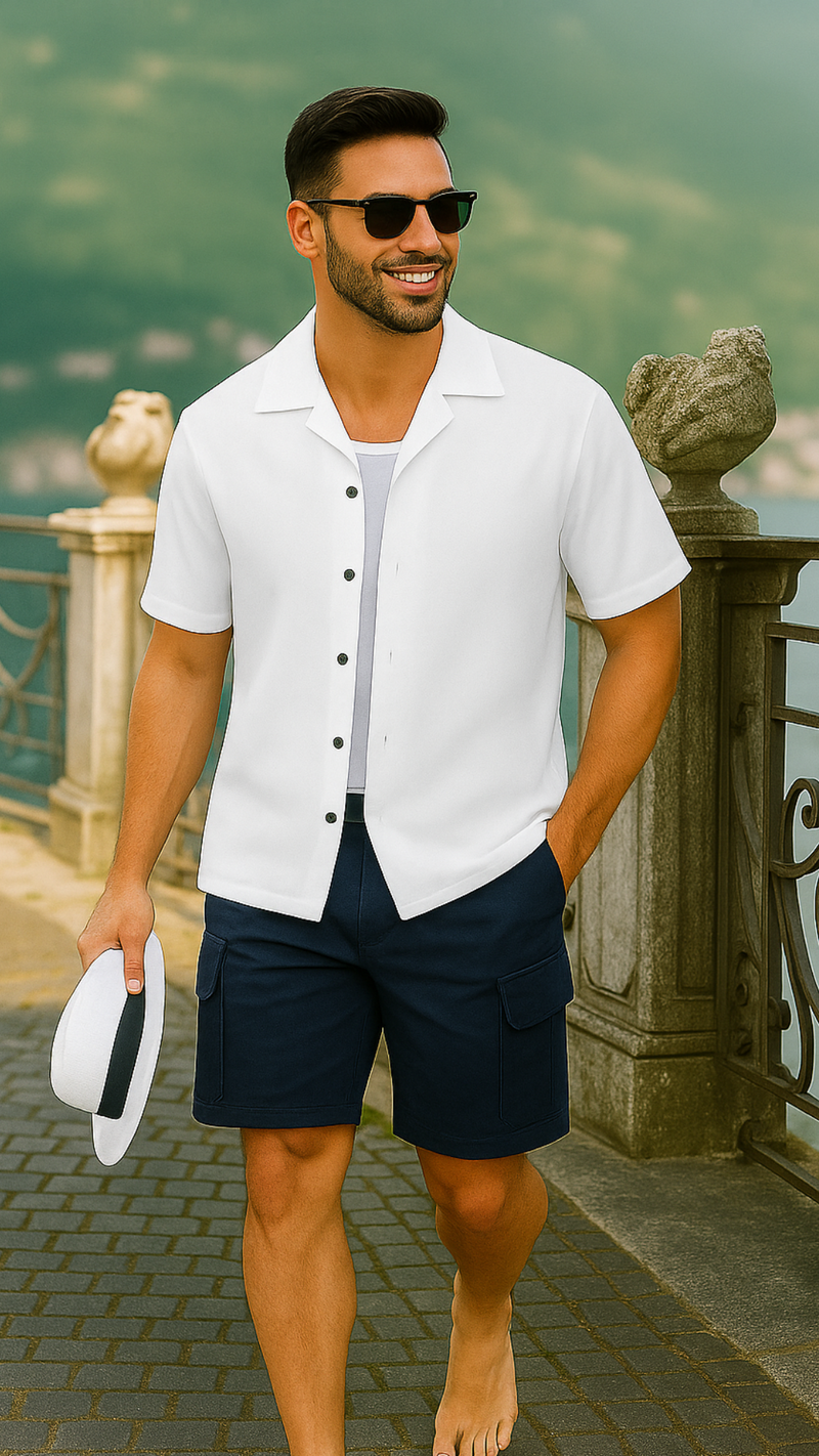 Men's White Solid Half Sleeve Shirt