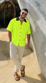 Men's Fluorescent Yellow Solid Half Sleeve Shirt