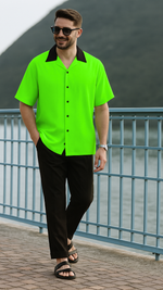 Men's Neon Green Solid Half Sleeve Shirt