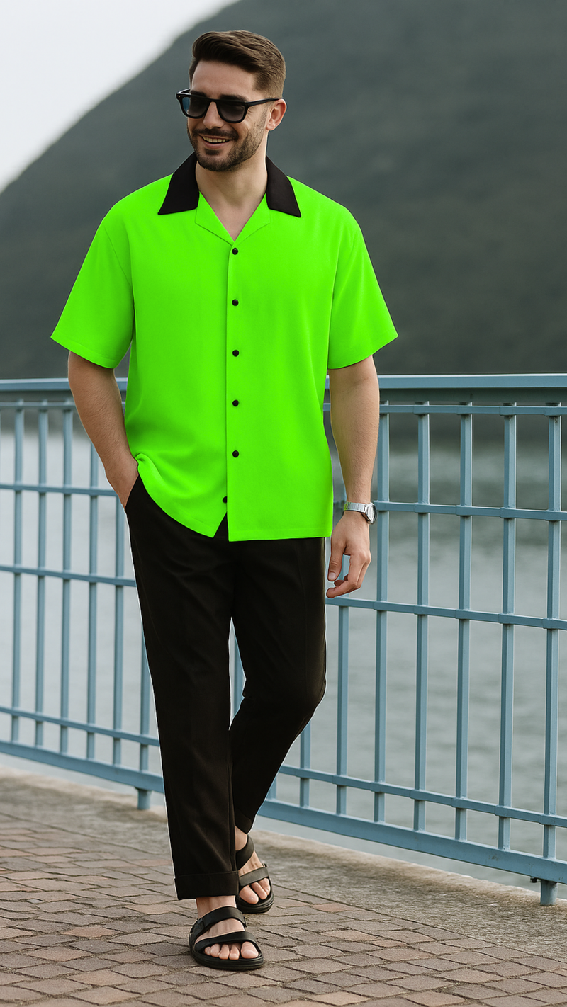 Men's Neon Green Solid Half Sleeve Shirt