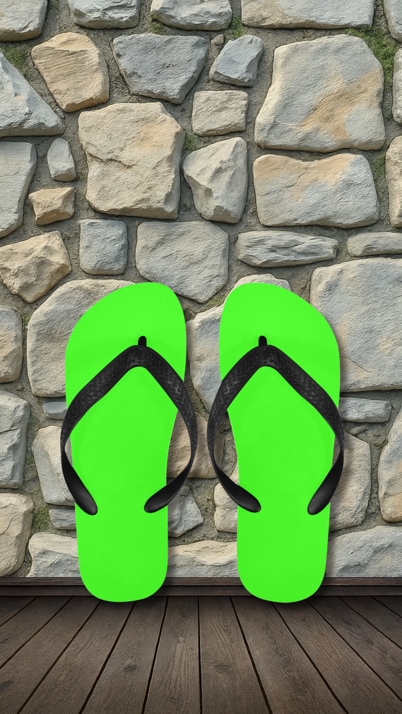Men's Neon Green Solid Flip Flops