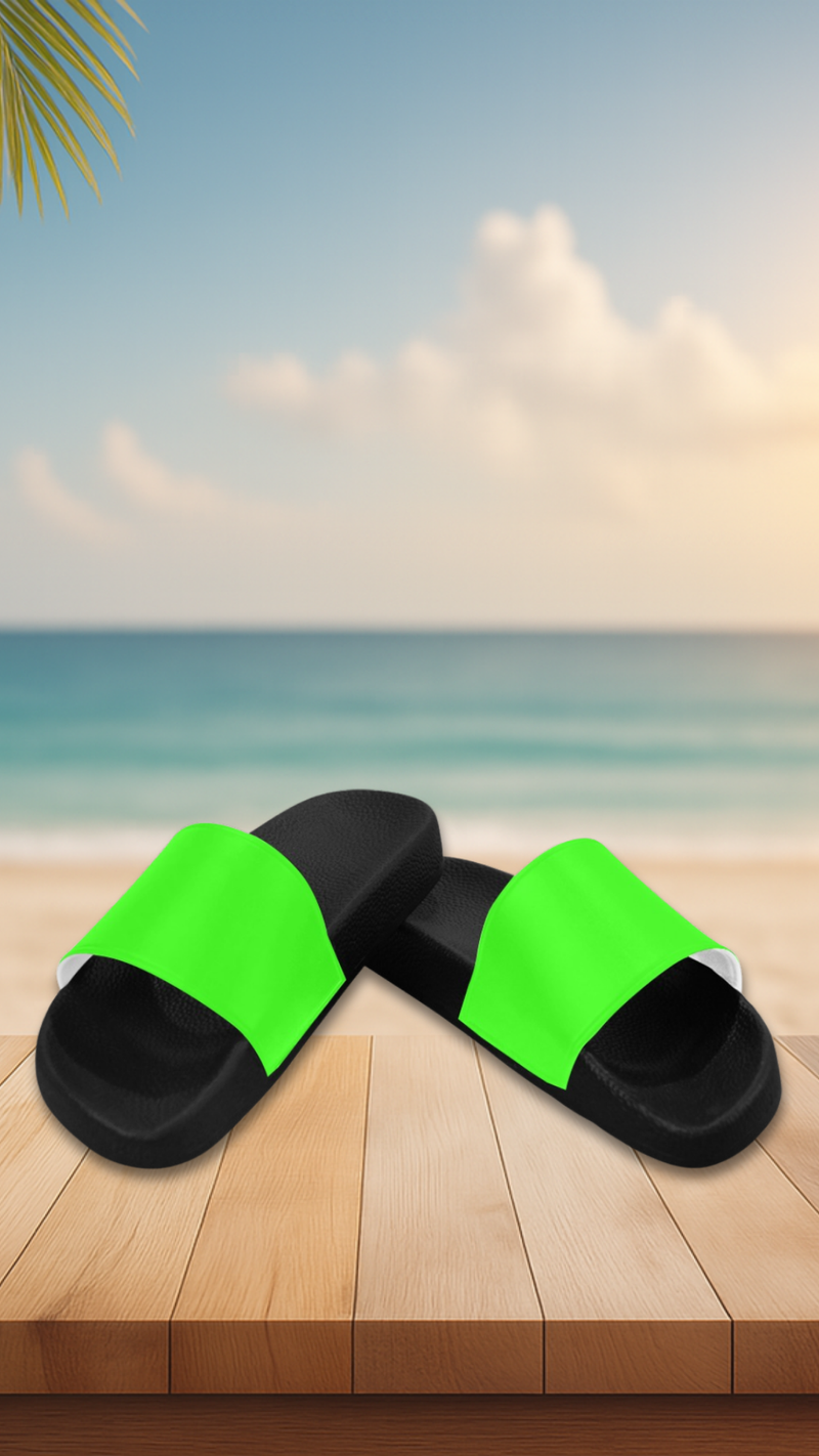 Men's Neon Green Solid Slider Sandals