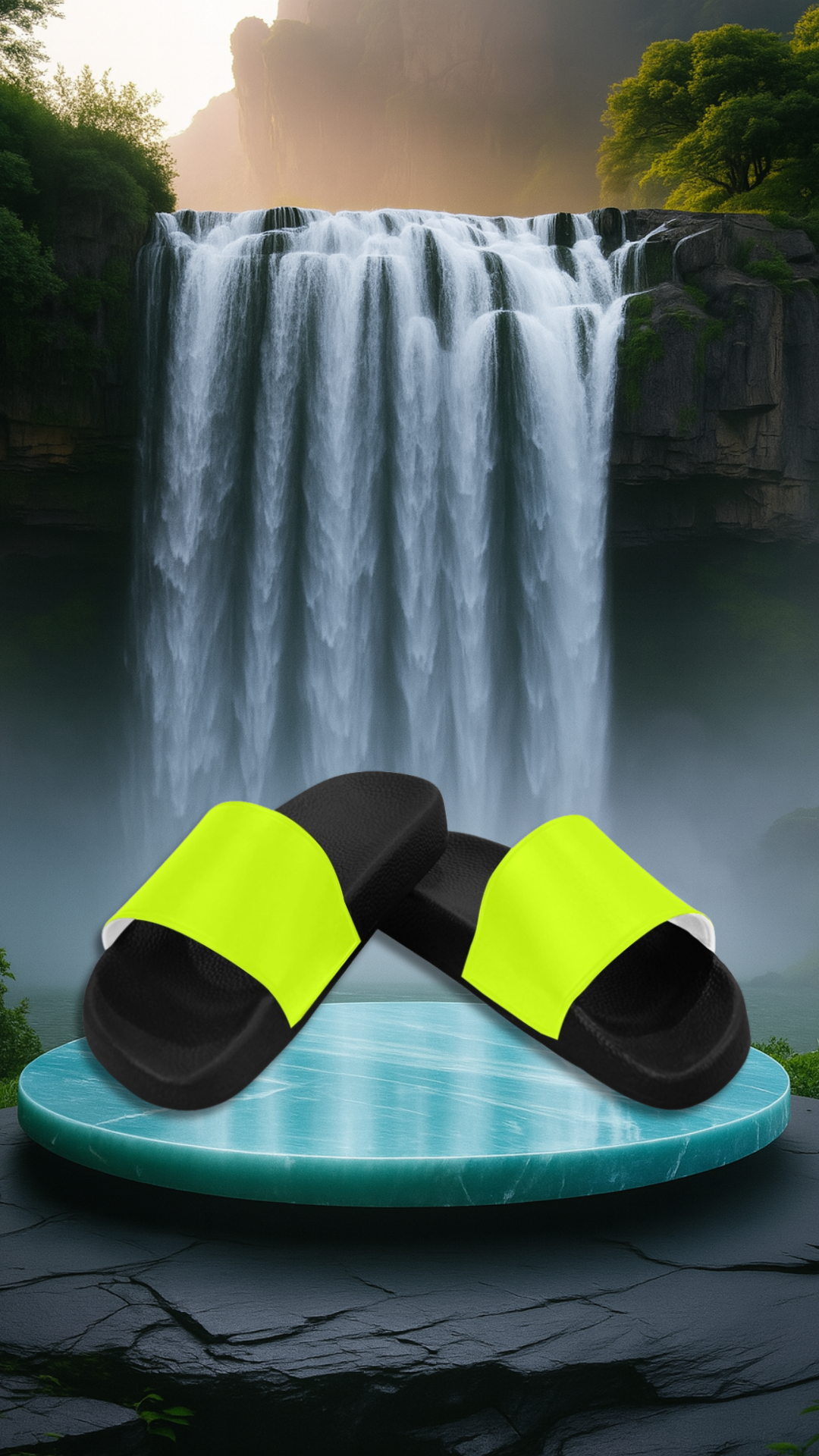 Men's Fluorescent Yellow Solid Slider Sandals