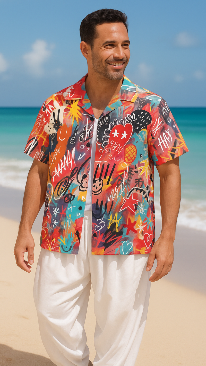Men's Graffiti Blast Abstract Half Sleeve Shirt