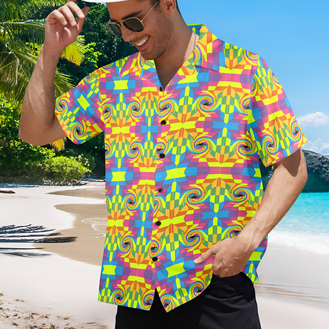 Men's Psychedelic Spiral Abstract Half Sleeve Shirt
