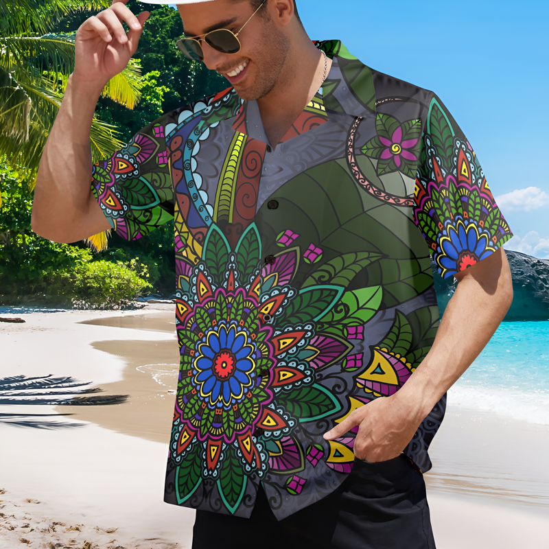 Men's Shady Mandala Burst Abstract Half Sleeve Shirt
