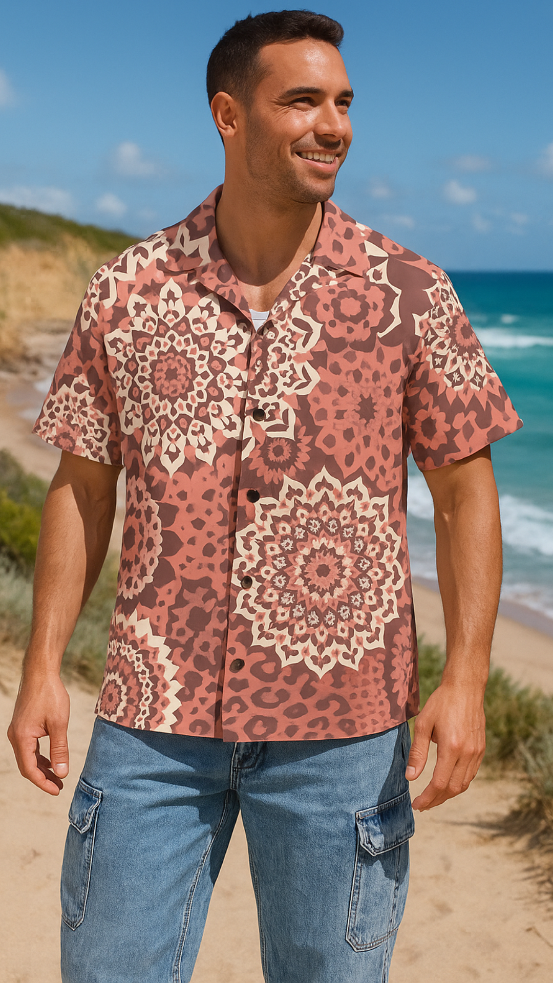 Men's Giant Flower Spiral Abstract Half Sleeve Shirt