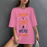 Women's Wish You Were Beer Typography Oversized T-shirt