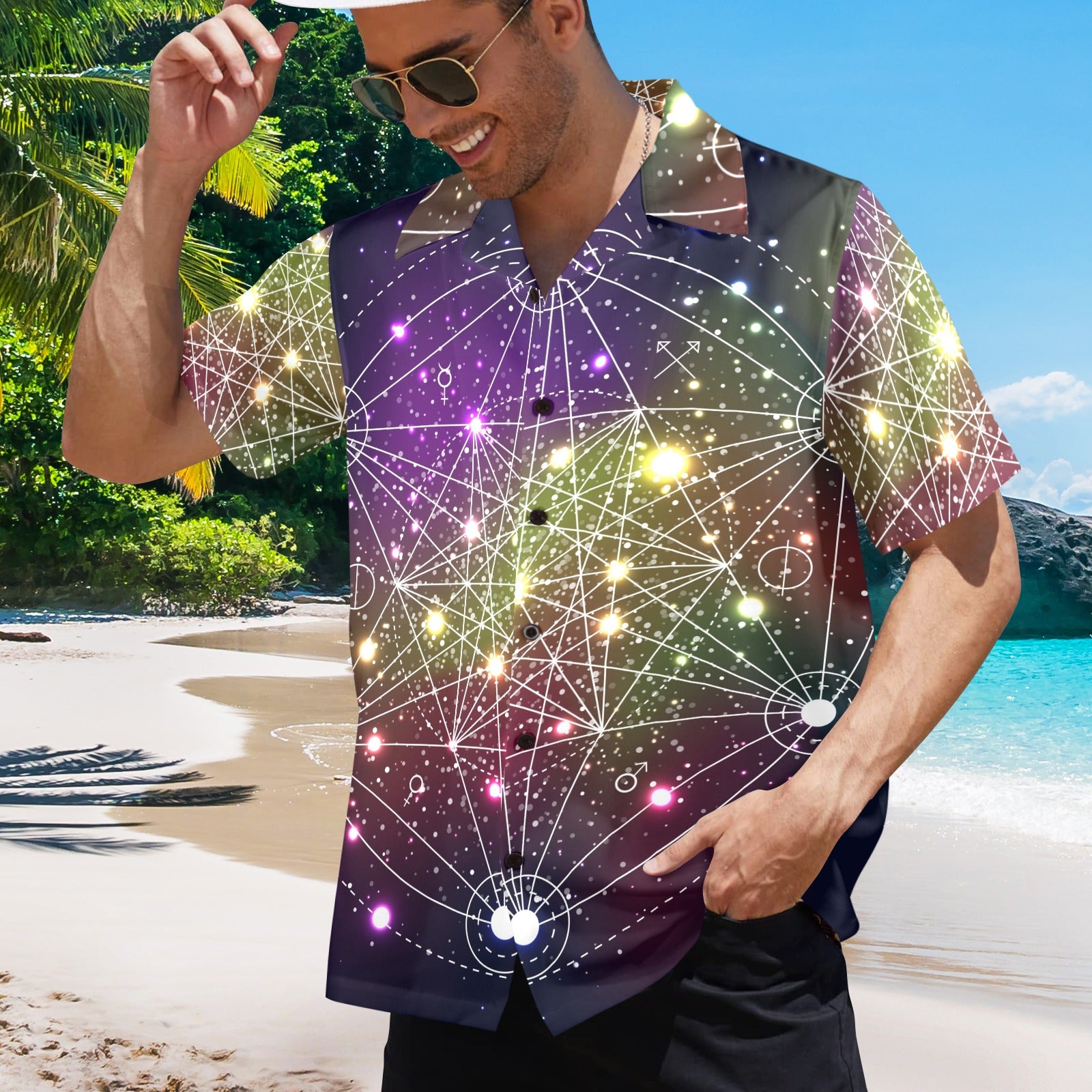 Men's Star Constellations Abstract Half Sleeve Shirt