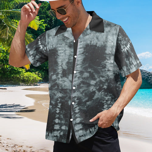 Men's Black Tie-Dye Abstract Half Sleeve Shirt