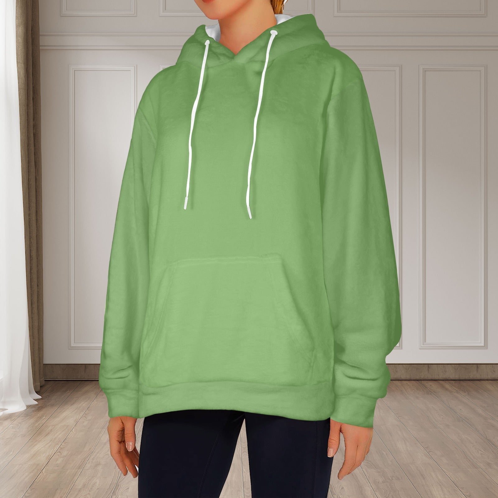 Women's Asparagus Solid Flannel Hoodie