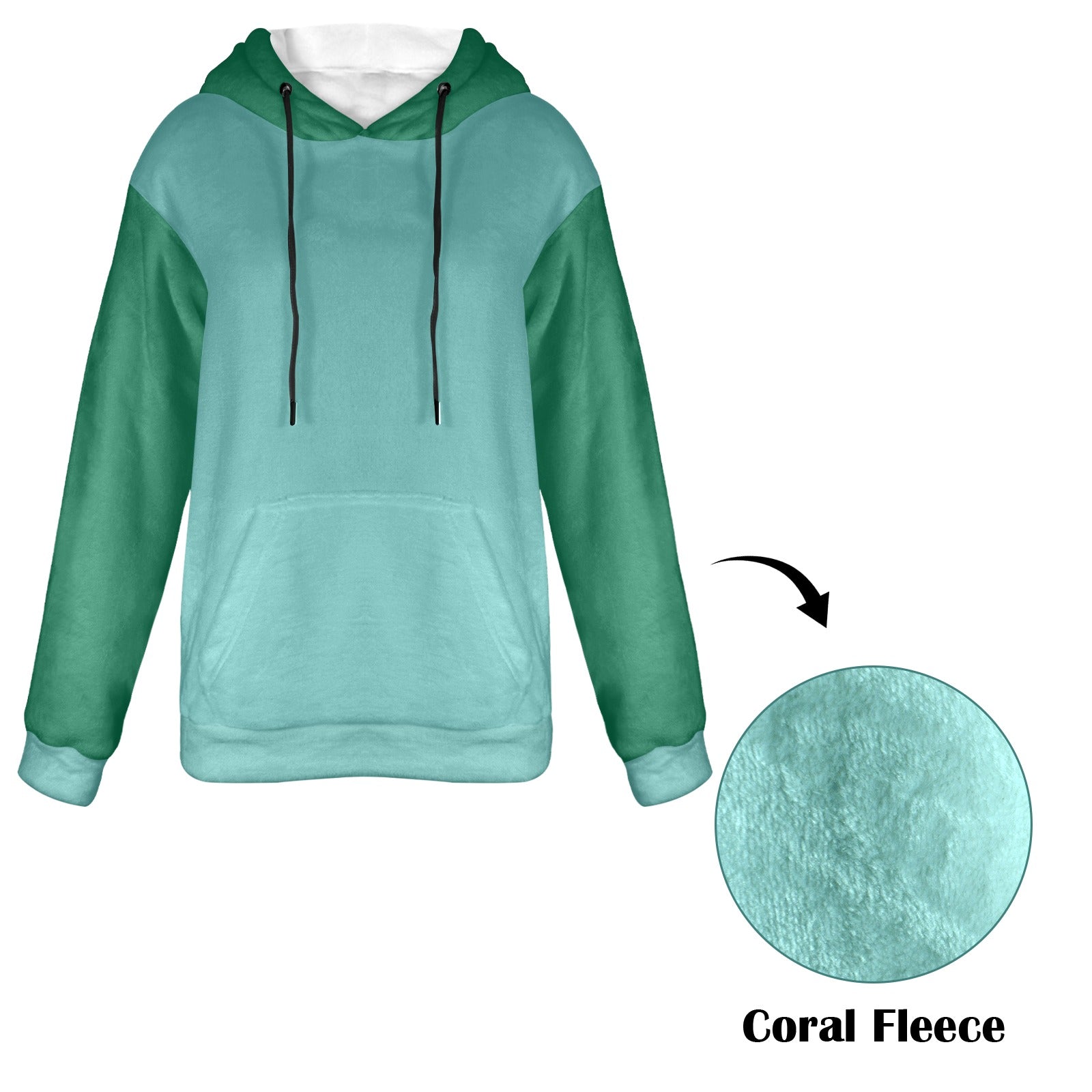 Women's Teal Blue & Bottle Green Solid Flannel Hoodie
