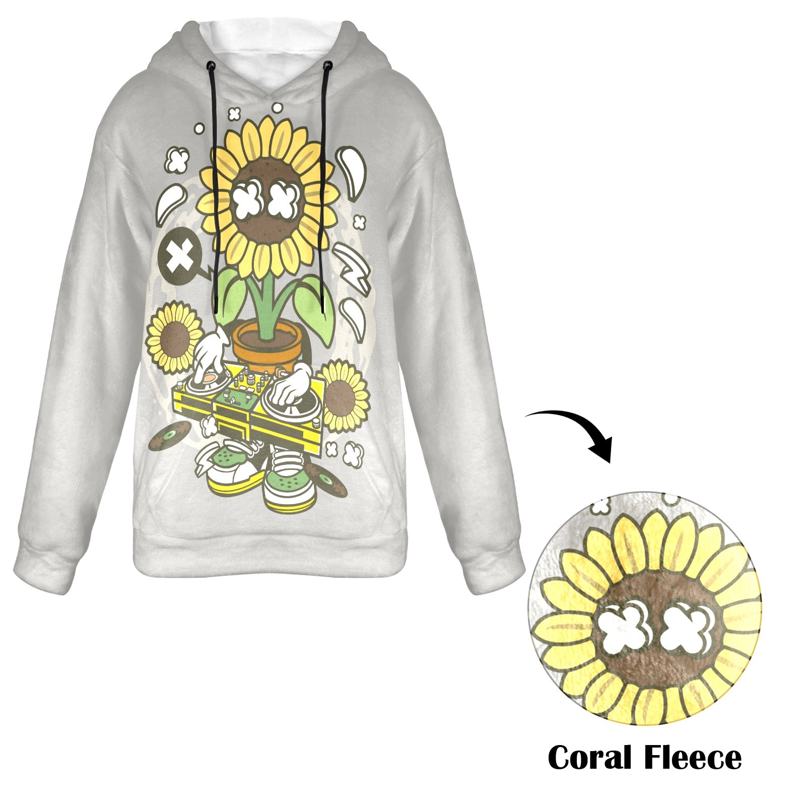 Women's Dj Sunflower Abstract Flannel Hoodie