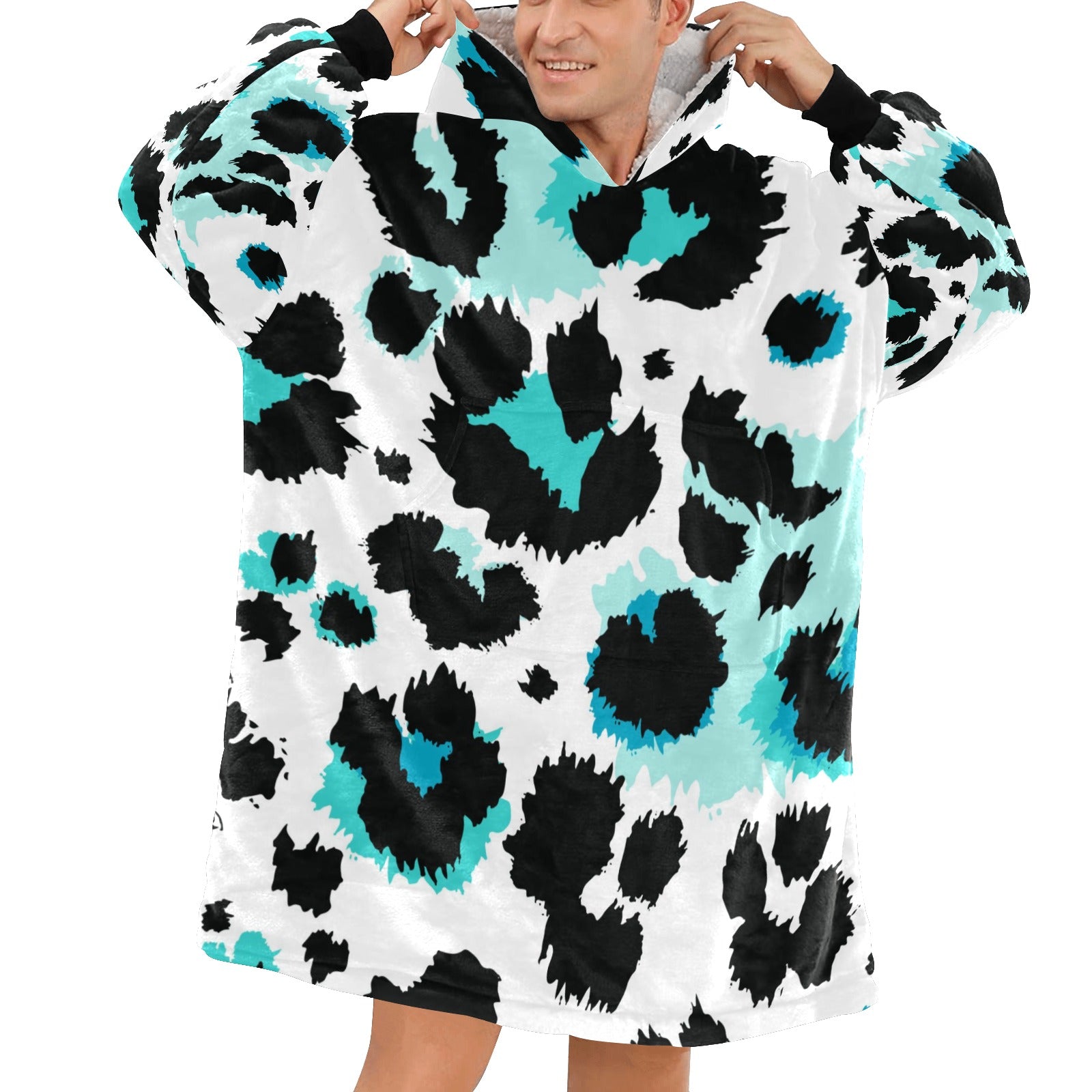 Men's Snow Leopard Print Abstract Blanket Hoodie