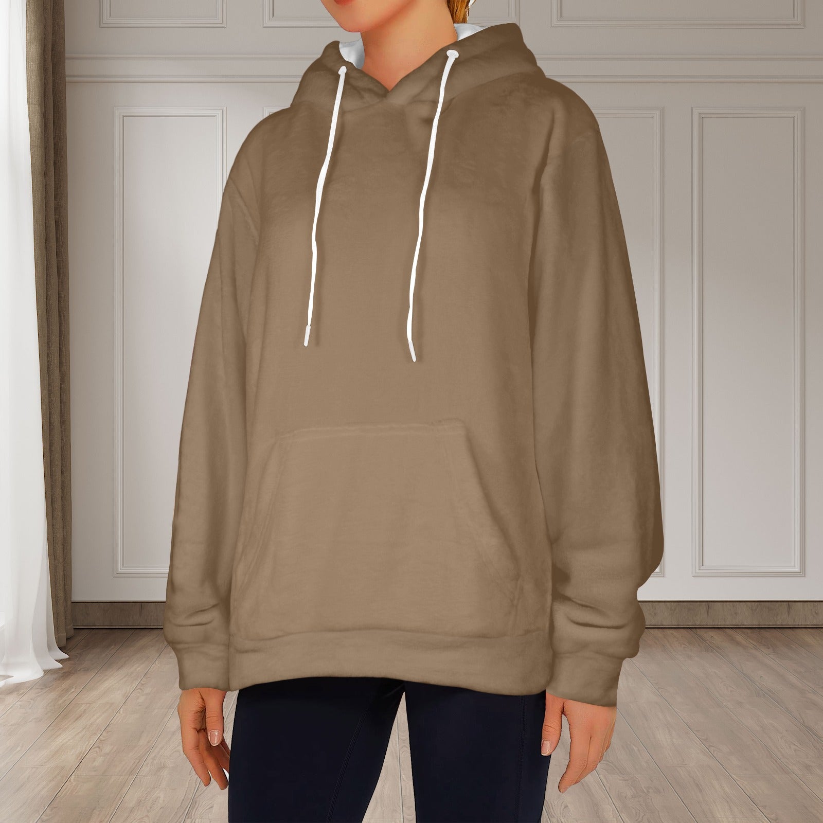 Women's Pastel Brown Solid Flannel Hoodie