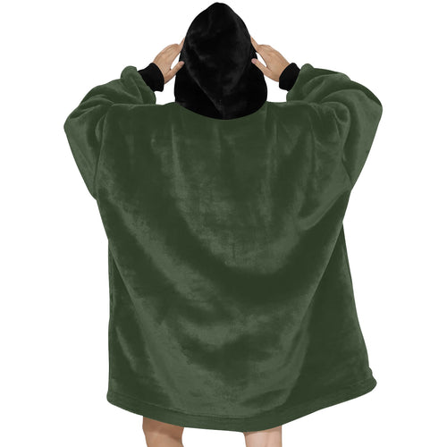 Women's Rifle Green & Black Solid Blanket Hoodie