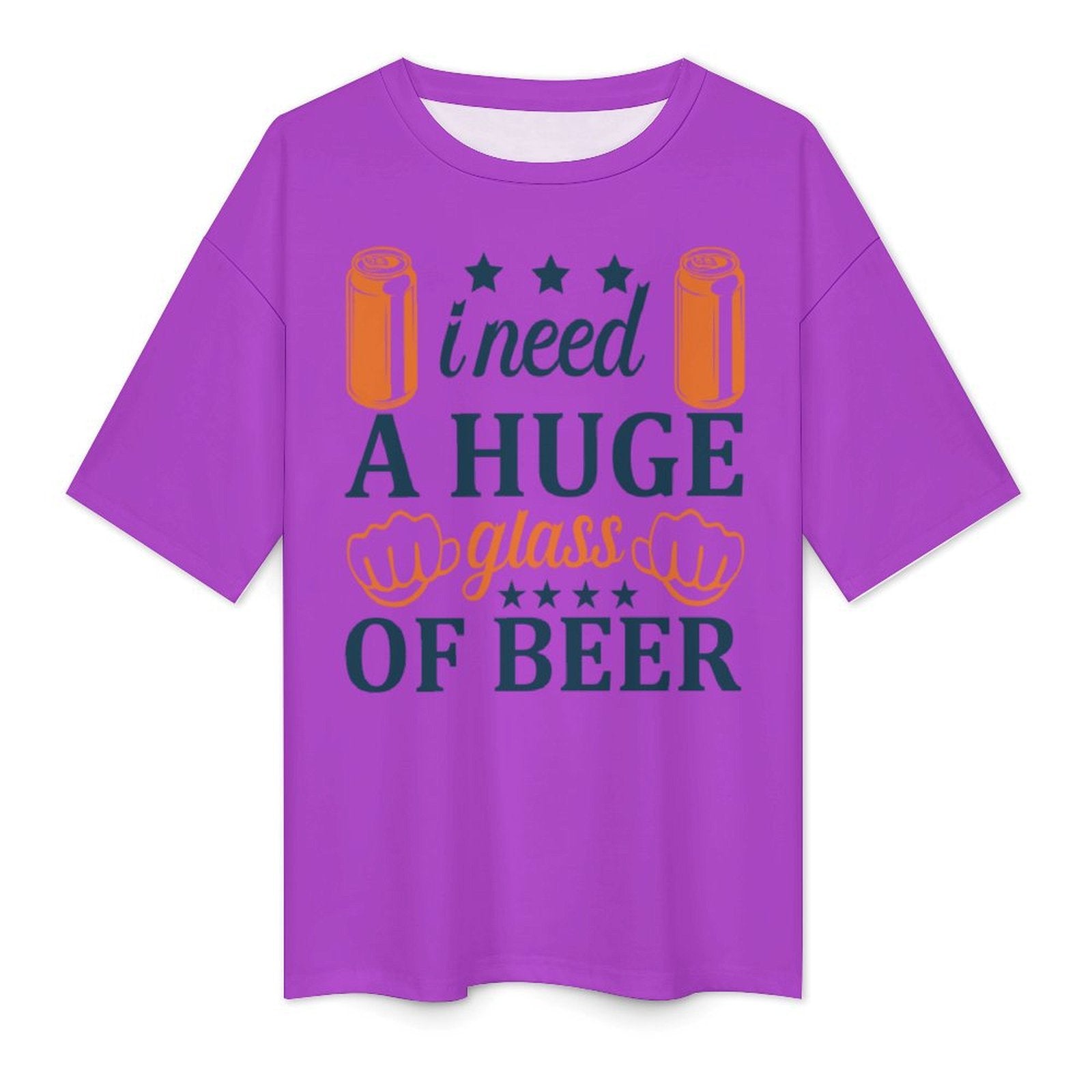 Men's Need Huge Beer Glass Typography Oversized T-shirt