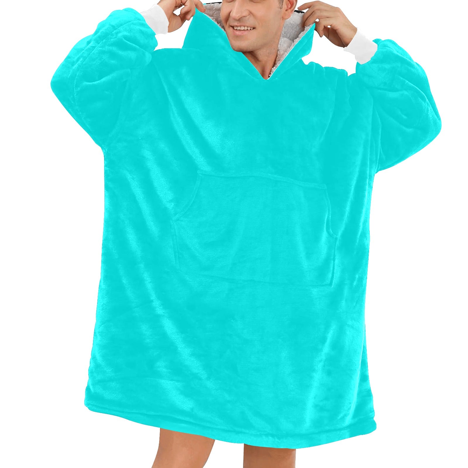 Men's Medium Turquoise Solid Blanket Hoodie
