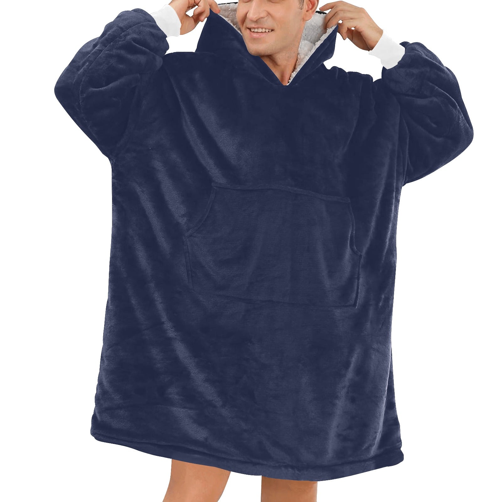 Men's Oxford Blue Solid Blanket Hoodie