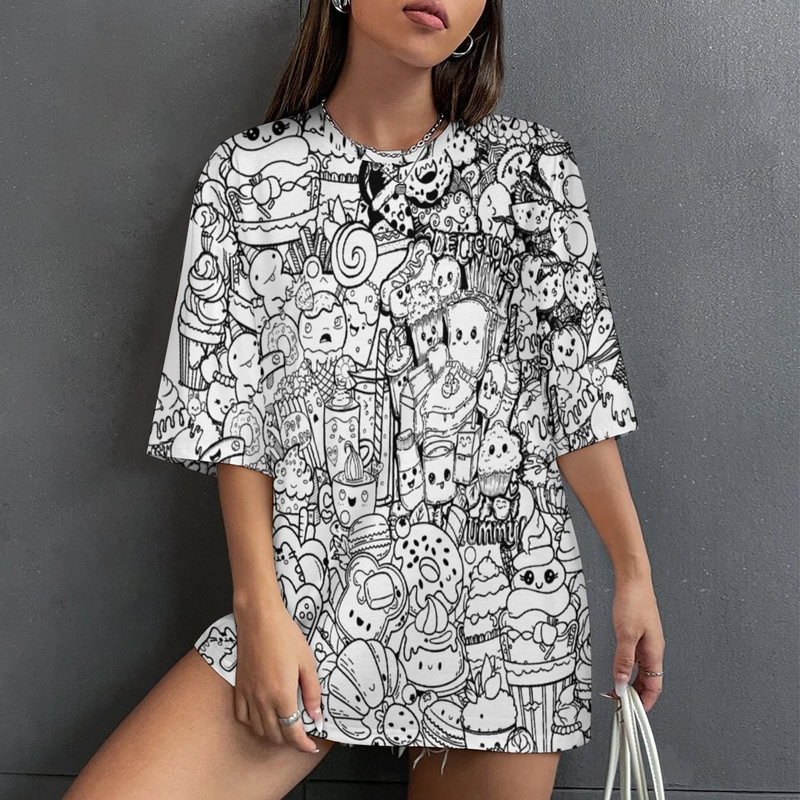 Women's Doodle Art Acid & Punk Oversized T-shirt