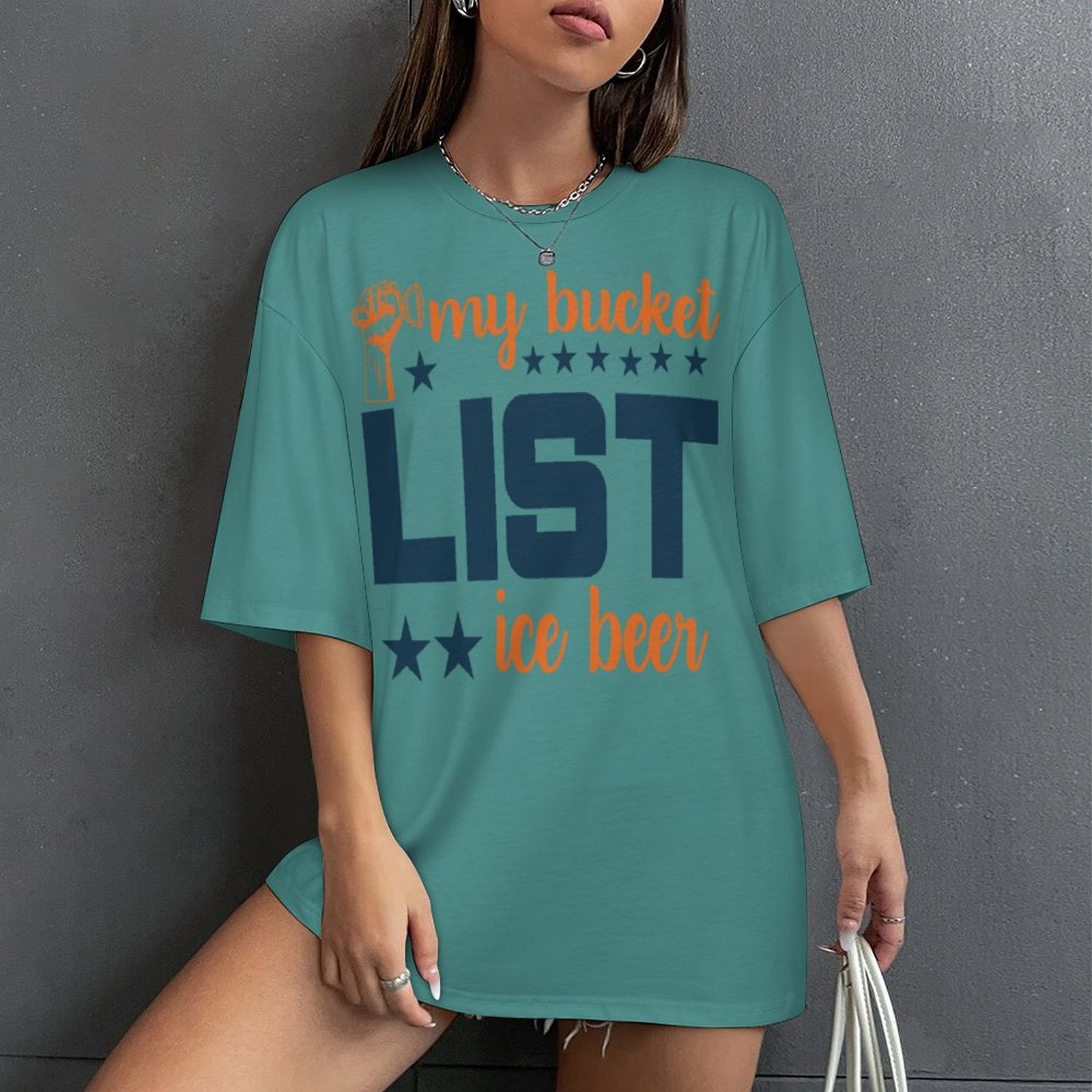 Women's My Bucket List Typography Oversized T-shirt