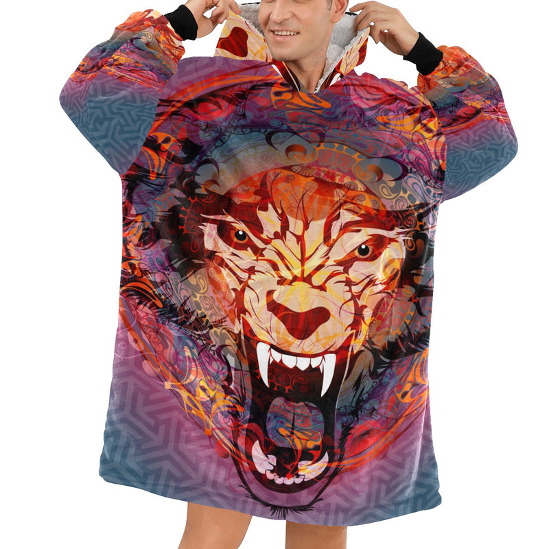 Men's Angry Lion Abstract Blanket Hoodie