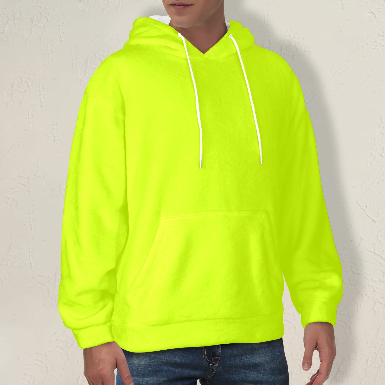 Men's Fluorescent Yellow Solid Flannel Hoodie