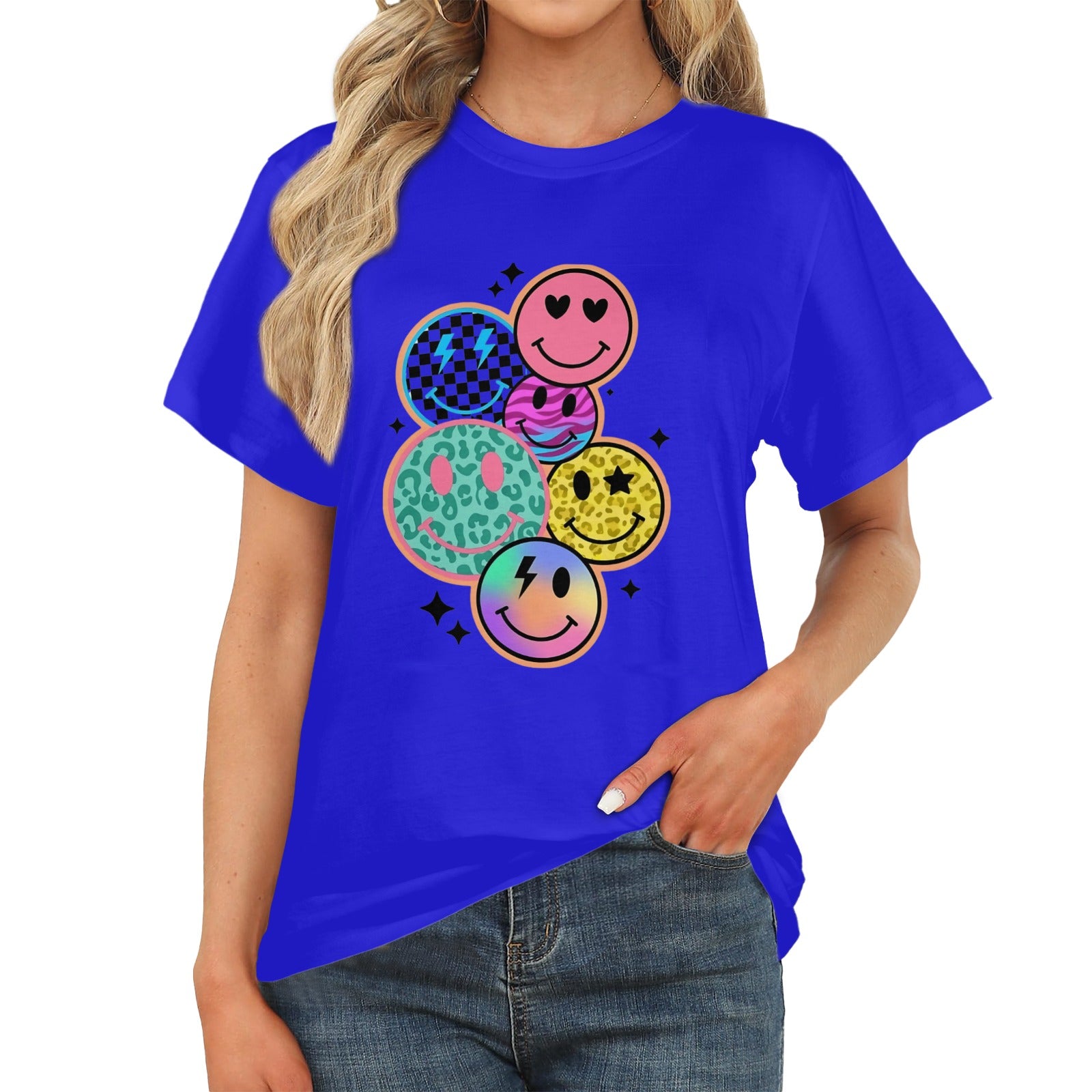 Women's Multi Smile Streetwear Classic Fit T-shirt