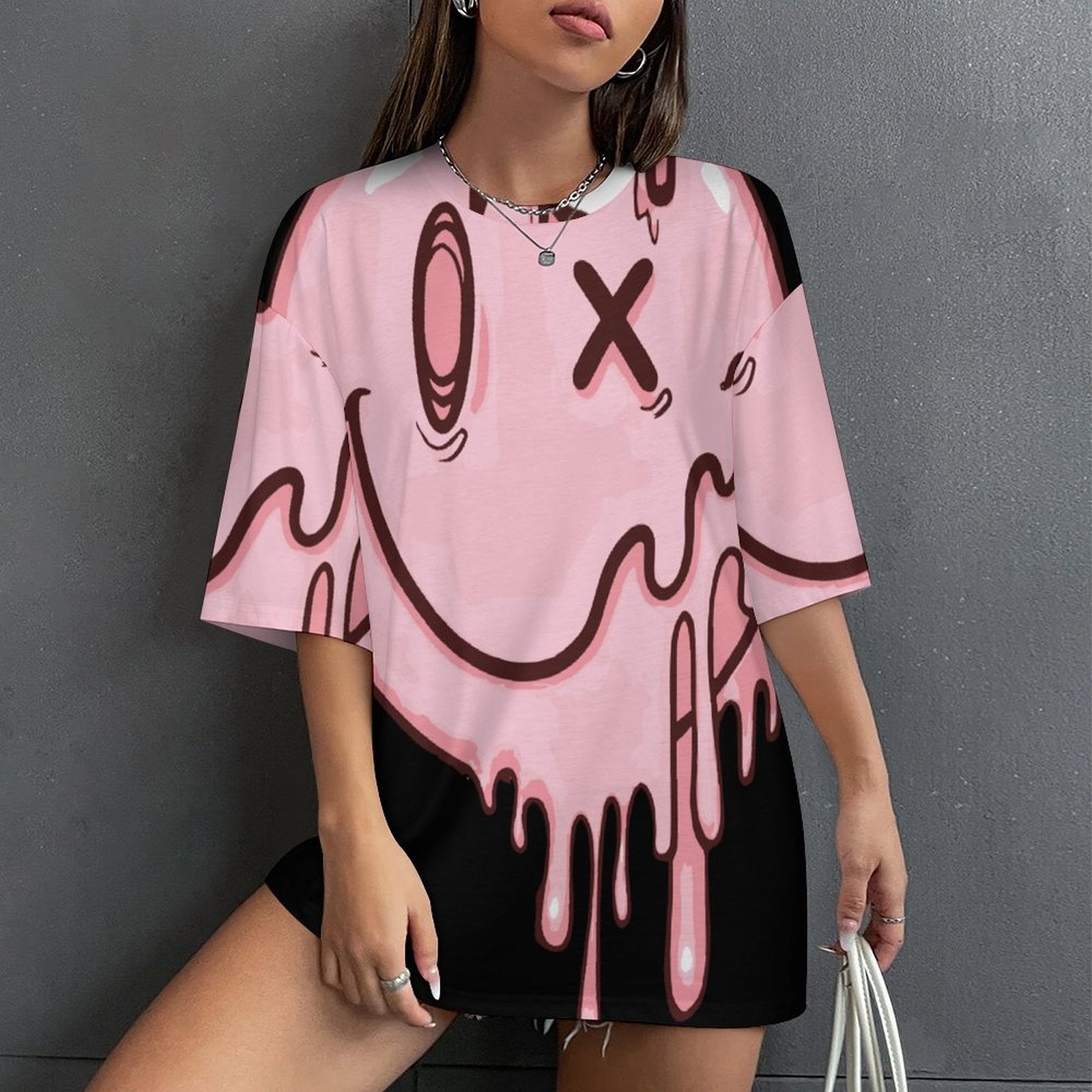 Women's Trippy Melting Smiley Acid & Punk Oversized T-shirt