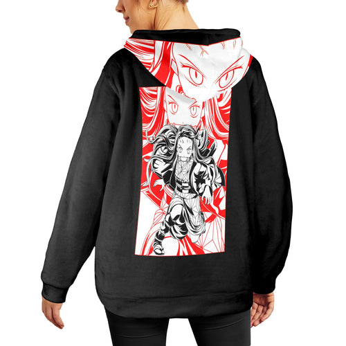 Women's Nezuko Solo Demon Slayer Anime Flannel Hoodie