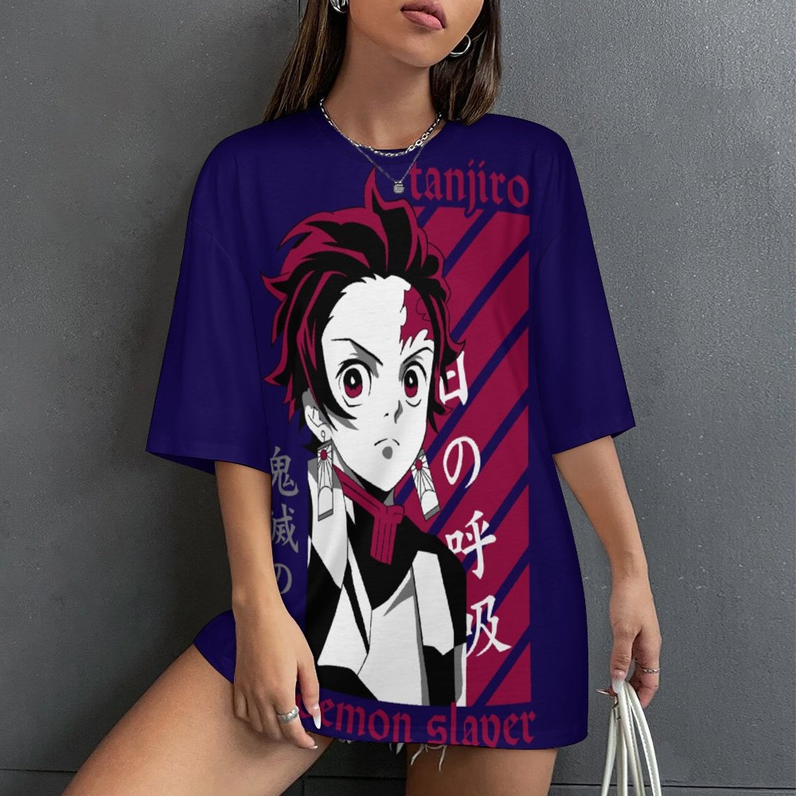 Women's Tanjiro Potrait Demon Slayer Anime Oversized T-shirt