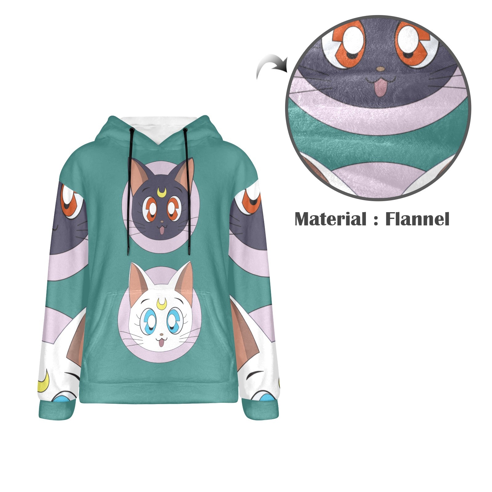 Men's Sailor Moon Cat Anime Flannel Hoodie