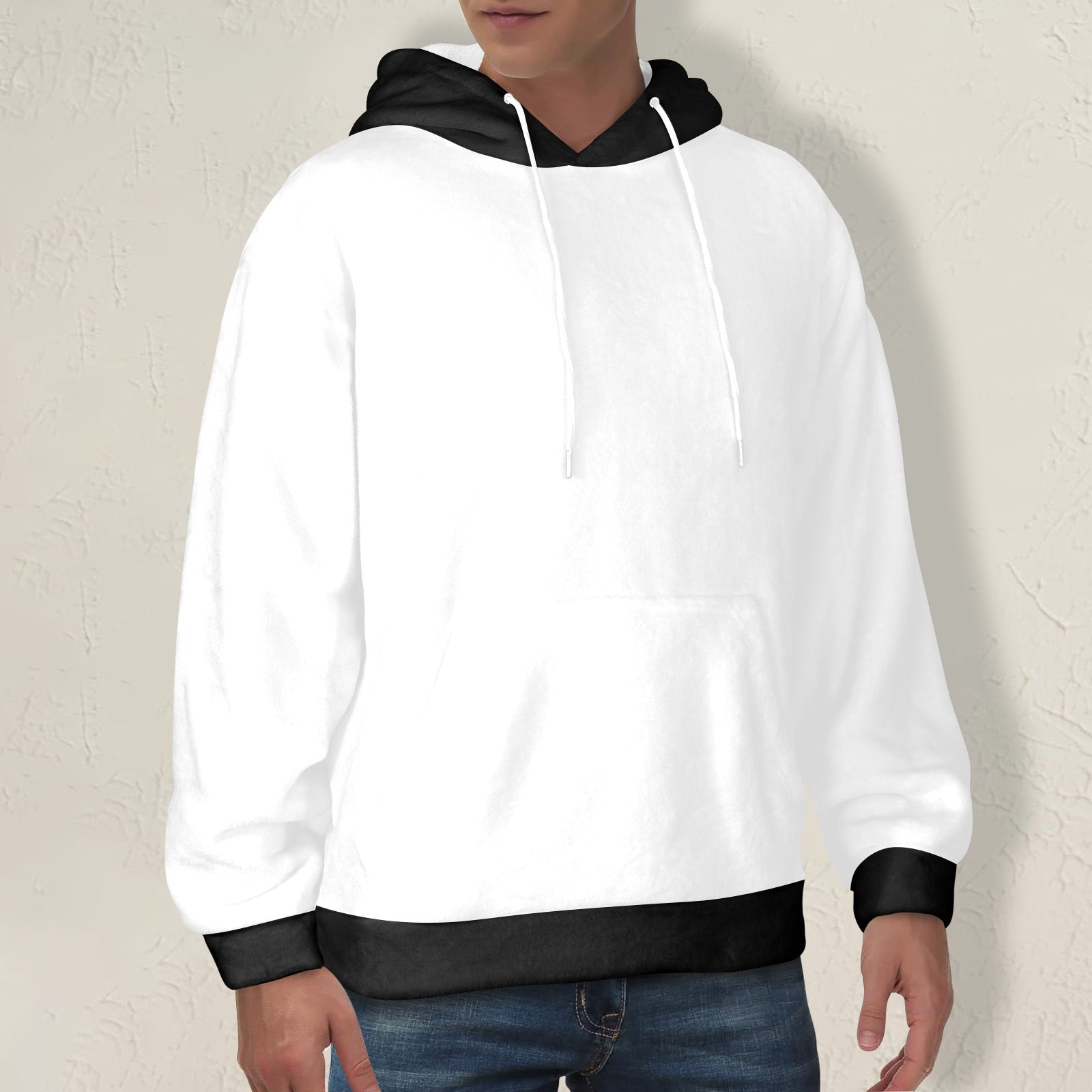 Men's White & Black Solid Flannel Hoodie