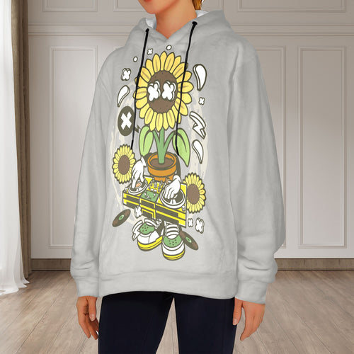 Women's Dj Sunflower Abstract Flannel Hoodie